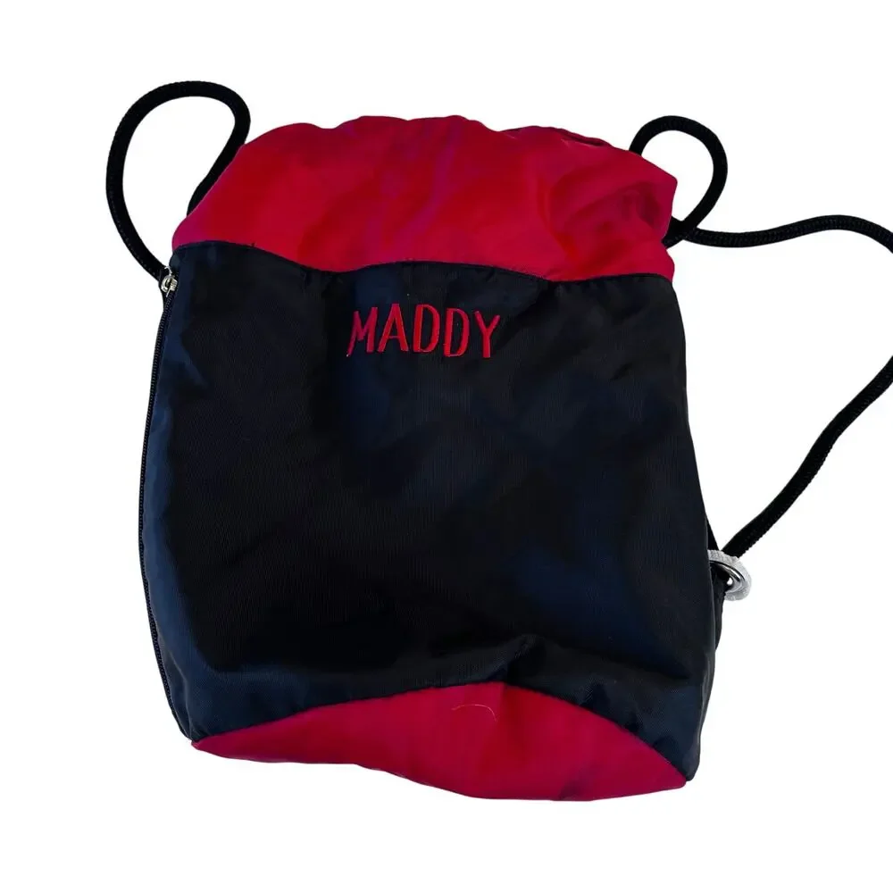 Black and Red Drawstring Sports Bag - Embroidered Name